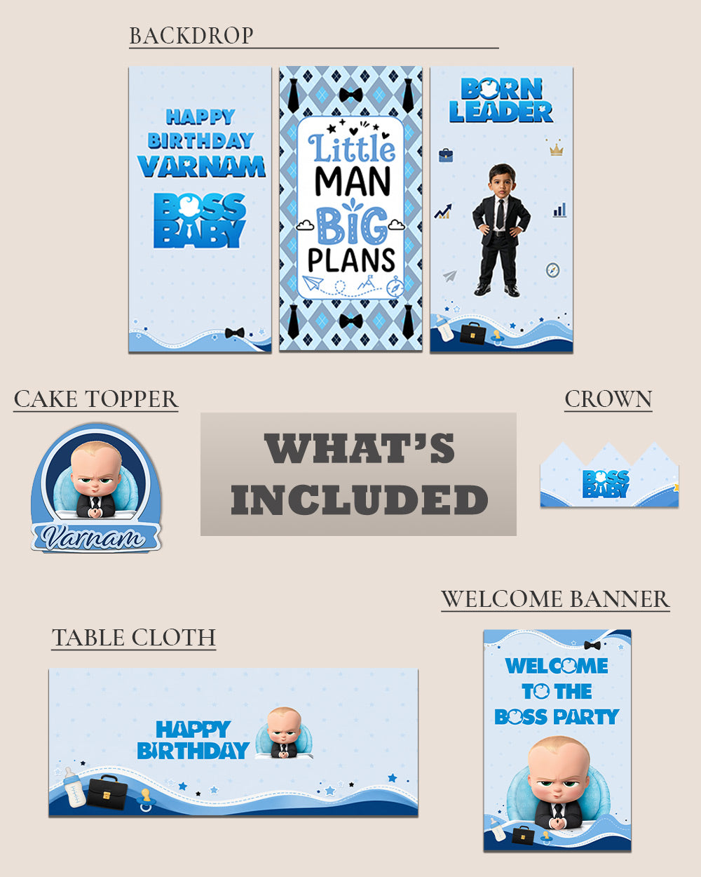 Custom Boss Baby Birthday Decoration Bundle
