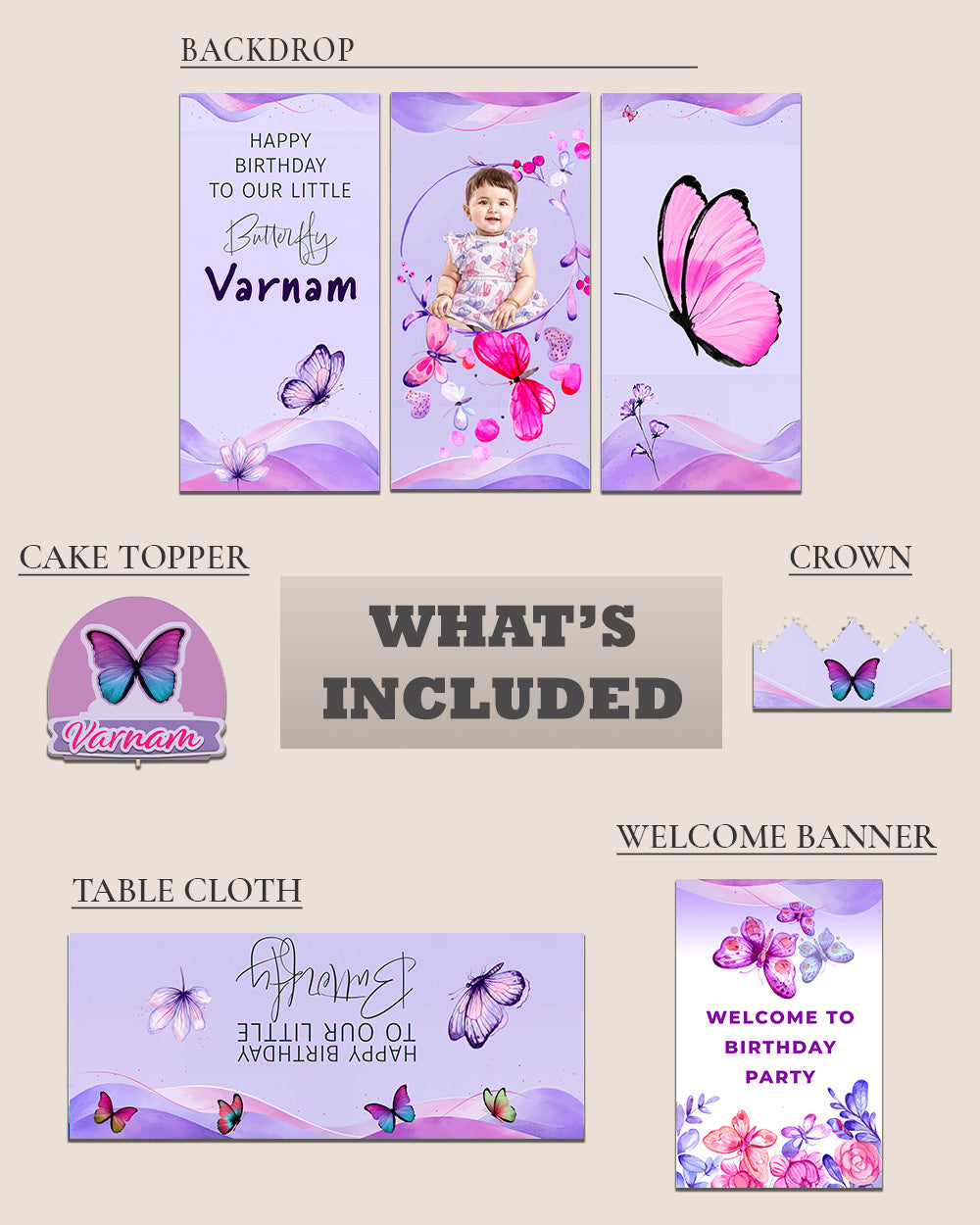 Personalized Butterfly Birthday Decoration Bundle