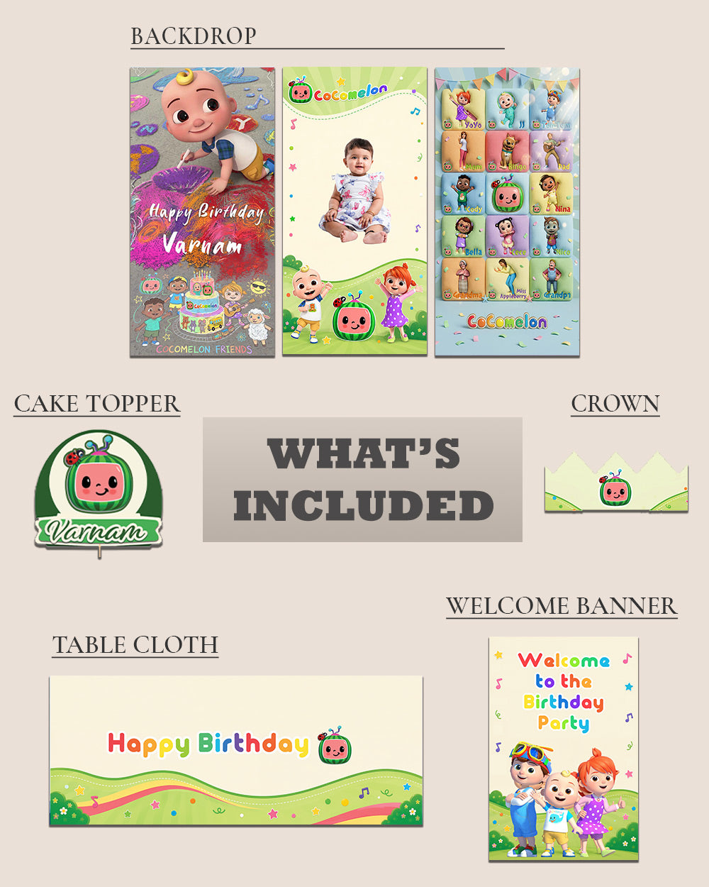 Personalized Cocomelon Birthday Decoration Bundle