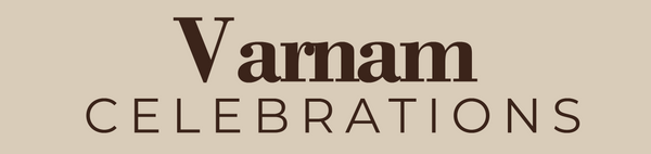 The logo for Varnam Celebrations, featuring dark brown serif text on a solid beige background.