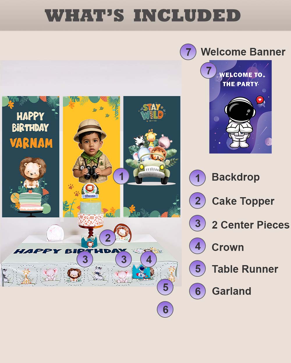 Custom Wild Safari Birthday Decoration Bundle